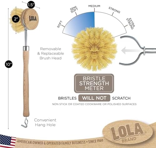 LOLA -The Original - Tampico Vegetable & Dish Brush, 2 Pack, Sustainable Wood Ergonomic Handle w/Tampico Fiber Bristles - Image 5