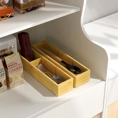 DUJEN 2 Pieces Bamboo Drawer Organizer 12.5'' X 6'' X 2'', Adjustable 2 Individual Junk Drawer organizer for Bathroom and Kitchen, Wood Drawer Organier Boxes for Jewellery, Make up and Tea Bag - Image 3