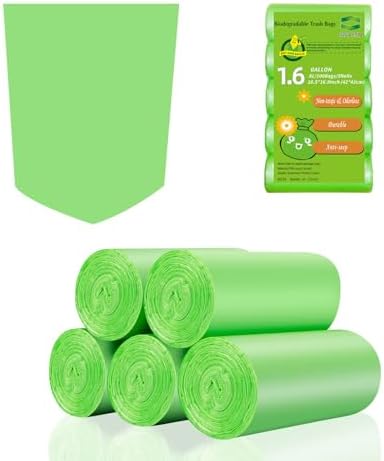 Small Trash Bags Biodegradable 1.6-Gallon - Clear Green Bulk 100 Counts Easy Tearing Compostable Mini Garbage Bag Ultra Strong Unscented Waste Basket Liners for Pet Garden Home Inwaysin by Inwaysin