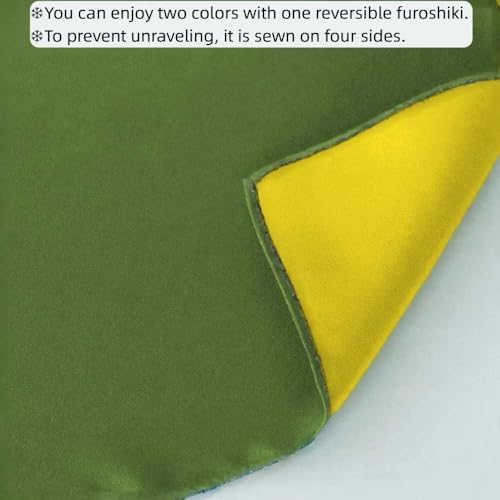 Furoshiki Japanese Wrapping Cloth Eco Gift Wrap Paper Reversible Eco-bag for Christmas birthday Gift Bento Lunch Cake Wine Bottle Box Kimono Cover (Forest Green and Light Yellow, 27.6 x 27.6 inches) - Image 5