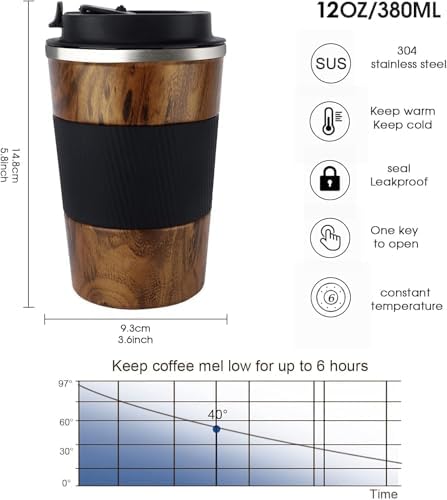 KETIEE Travel Mug, 12oz Insulated Coffee Cup with Leakproof Lid, Vacuum Stainless Steel Double-Wall Travel Coffee Mug Spill Proof, Reusable Travel Tumbler for Men and Women for Hot Cold Water - Image 6