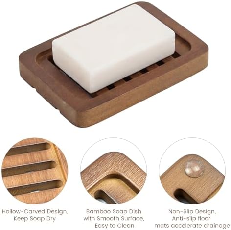 Flat Slotted Wood Soap Dish, 1 Pack, Dark Brown - Image 2