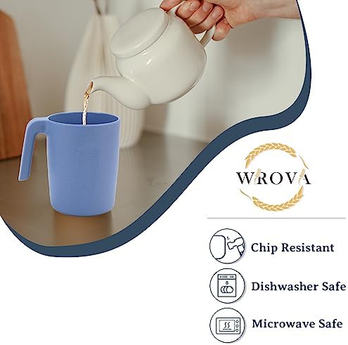 Wrova 16oz Wheat Straw Cups with handles set of 6-Plastic Cups Reusable-Unbreakable Kids Mugs-Dishwasher Safe & Microwave Safe-Ideal Plastic Mugs for Tea,Coffee,Camping,RV-Sky Blue - Image 3