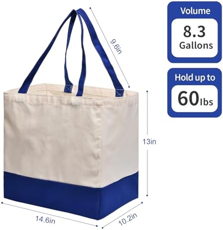 Canvas Reusable Grocery Bags Heavy Duty, 8.3 gal Foldable Large Tote Bag with Handles, Holds 60 lbs Canvas Shopping Bags, 1 Pack - Image 4