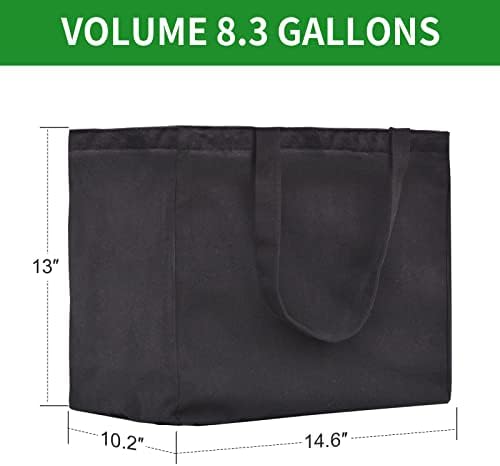 3 Pack Heavy Duty Reusable Canvas Grocery Bags, Holds 60 lbs, 8.3 gal Multi-Purpose Washable Bags with 5 Pockets, Black - Image 2