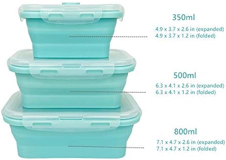 CARTINTS Silicone Collapsible Food Storage Containers-Prep/Storage Bowls with Lids - Set of 3 Square Silicone Lunch Containers - Microwave, Dishwasher and Freezer Safe (blue) - Image 2
