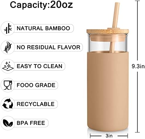 Tronco 20 oz Glass Tumbler with Lids and Straws, Reusable Iced Coffee Cups - Image 3