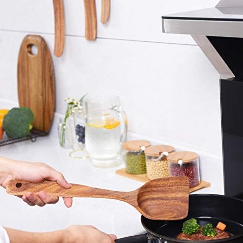 Wooden Kitchen Utensils Set,GUDAMAYE 6 PCE Wooden Spoons for Cooking,Wooden Cooking Utensils,Natural Teak Wooden Spoons For Non-stick Pan - Image 6