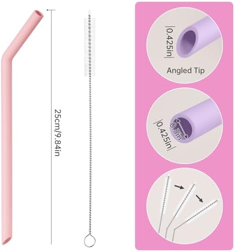 NiHome 6-Pack Wide Reusable Bent Silicone Straws for Smoothies, Milkshake - Image 4