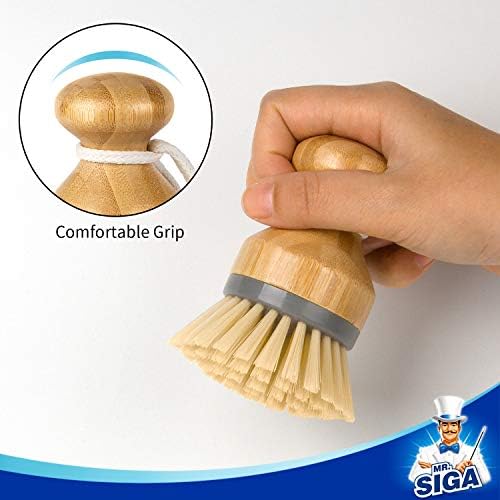 MR.SIGA Bamboo Palm Brush, Dish Scrub Brush, Bamboo Dish Brush, Pack of 2 - Image 2