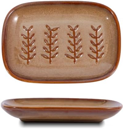 HighHerz Aesthetic Ceramic Soap Dish for Shower, Soap Holder with Raised Relief, Shower Soap Dish for Shampoo Bar Or Sponge, Soap Saver for Bathroom, Kitchen, Sink, Decorative Soap Tray (Brown) by HighHerz