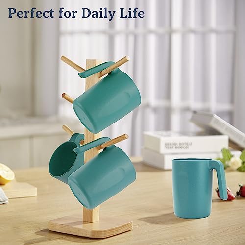 Wrova 16oz Wheat Straw Cups with handles set of 6-Plastic Cups Reusable-Unbreakable Kids Mugs-Dishwasher Safe & Microwave Safe-Ideal Plastic Mugs for Tea,Coffee,Camping,RV-Green - Image 6