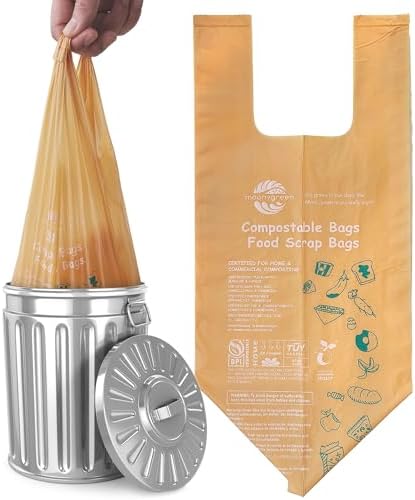 1.6 Gallon Compostable Handle Tie Garbage Bags, Small Trash Bags for Countertop Bin, Extra Thick 0.78 Mils, Certified US BPI ASTM D6400, 6 Liter, 50 Count by MoonyGreen