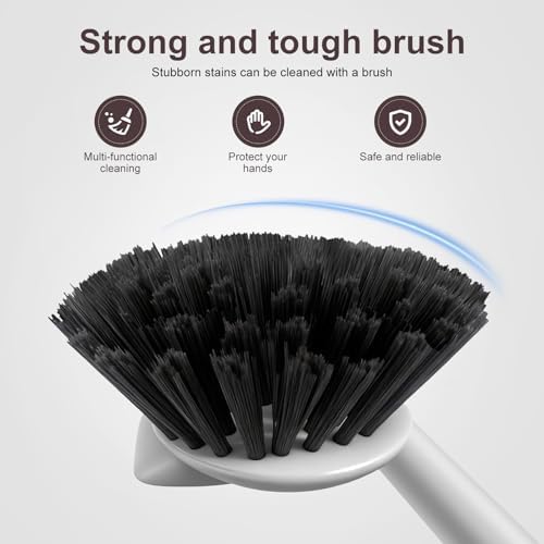 Dish Brush, 2 Pack with Comfortable Handle, with Built-in Scraper, Scrub Brush with Medium Firm bristles for Cleaning Dishes, Sink, Pots (Brown) - Image 2