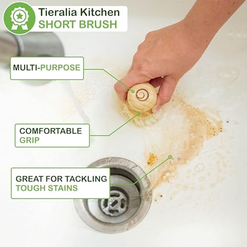 Tieralia Bamboo Dish Brush Gift Set – 5-Piece Kitchen Cleaning Set with Bottle Brush, Round Scrub Brush, Palm Brush & 2 Plant-Based Sponges | Wooden Handle Cleaning Tools for Dishes & Surfaces - Image 3