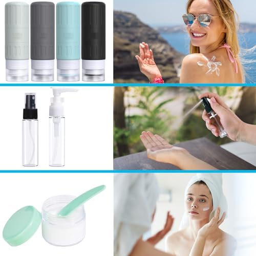 GLAMFIELDS Travel Bottles for Toiletries,TSA Approved 3.3oz Size LeakProof Silicone Toiletry Containers for Shampoo, Conditioner,Easy to Squeeze，Portable Travel Essentials for Lotion(18 Pack) Gray - Image 5