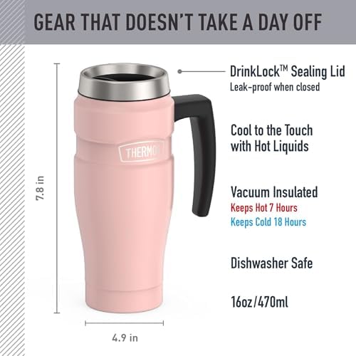THERMOS Stainless King Travel Mug with Handle, 16oz, Matte Pink - Image 2