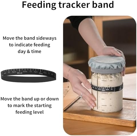 Wissy&Konny Sourdough Starter Jar,2PACK 35OZ Wide Mouth with Ounce Scale line,Date Marked Feeding Band, Thermometer, Sourdough Jar Scraper, Cloth Cover & Stainless Steel Lid Sourdough Starter Kit - Image 4