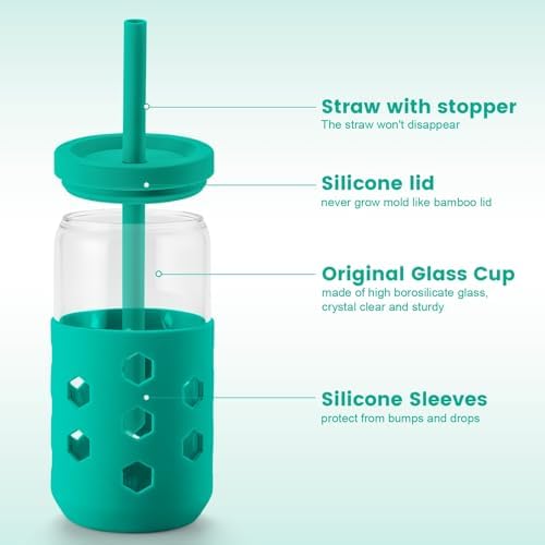 Mrsdry 16 oz Glass Cups with Lids and Straws for Gift, 4-Pack, Green - Image 2