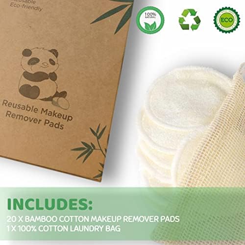 20 Piece Reusable Makeup Remover Pads with Cotton Laundry Bag, Washable Organic Eco-Friendly Natural Bamboo Cotton Rounds for All Skin Types - Image 2