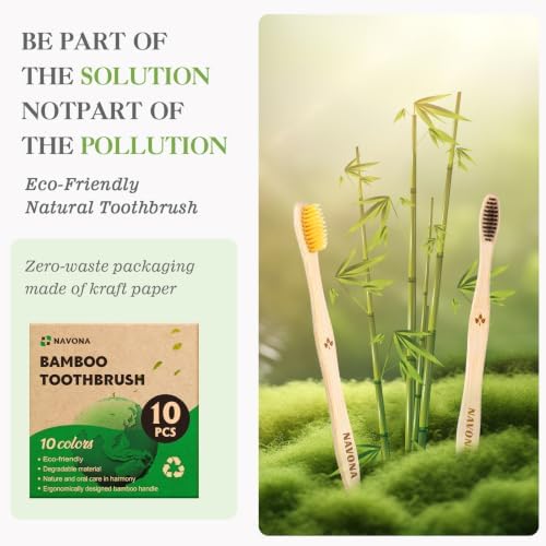 10 PCS Bamboo Toothbrushes, Individually Wrapped Wooden Toothbrushes Bulk - Image 3