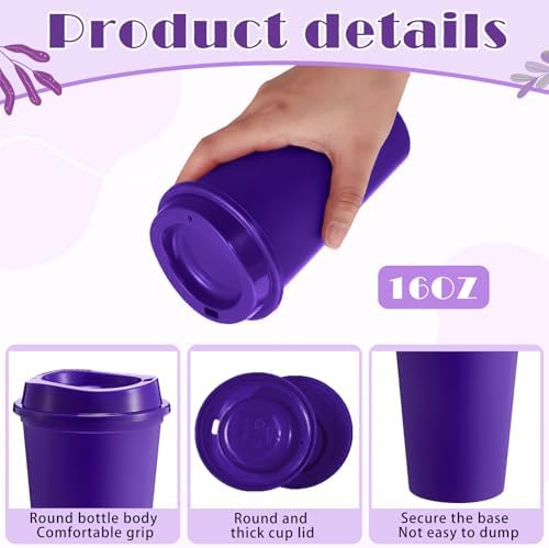 FillTouch 12 Pcs 16 oz Reusable Coffee Cups with Lids, Purple Gradient - Image 3