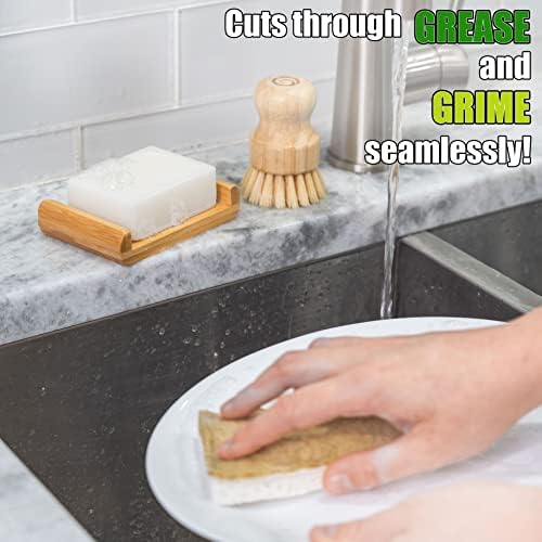 Dish Soap Bar with Bamboo Soap Dish Tray – Solid Dish Soap Block, Eco Friendly Non Toxic Plant Based Dishwashing Soap, Fragrance Free, Zero Waste, Biodegradable Kitchen Soap (5.64 oz) - Image 4