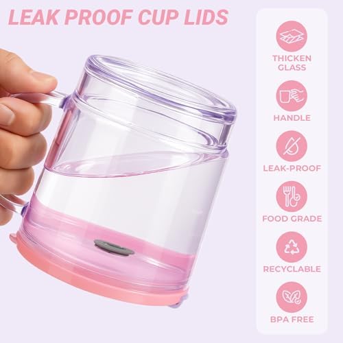 Luxfuel 13oz Tumbler Water Glass Cups with Lid and Straw, 2 Pack Reusable Iced Coffee Cups with Handle, Sealed Carry on for Iced Tea, Coffee, BPA-Free Glass Tumblers for Home, Office, Party, Outdoor - Image 3