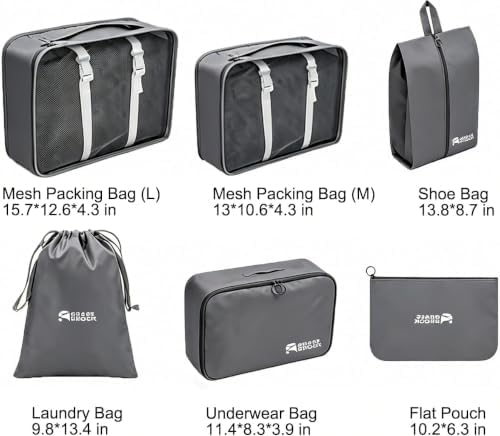 6 Set Packing Cubes, Luggage Packing Organizers for Travel Accessories, Carry on Suitcase Organizer Bags, Travel Essentials Luggage Accessories for Cruise Ship (Gray) - Image 2