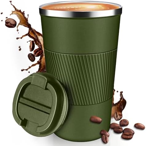 17OZ Travel Coffee Mug Insulated Coffee Cup with Spill Leak Proof Lid, Portable Stainless Steel Tumbler Reusable Hot and Cold Water Mug for Car, Daily, Camping- Military Green by Unknown