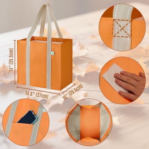 VENO 4 Pack Large Autumn Reusable Grocery Shopping Bags with Hard Bottom - Image 2