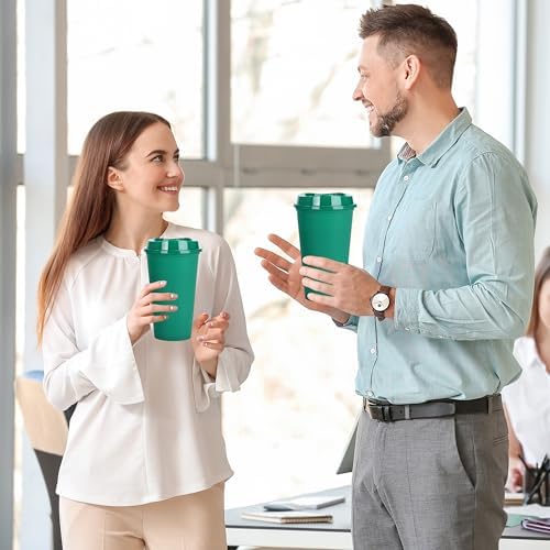 20 Pack Reusable Coffee Cups with Lids 16 oz Plastic Tumblers Travel Mug Iced Coffee Cup for Adults and Women Hot and Cold Drinks, Microwaveable(Greens) - Image 5