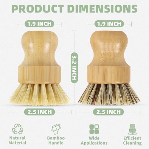 DEBETOOL 6 Pack Bamboo Dish Brush Set with Palm and Sisal Bristles - Image 2