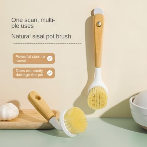 Natural Sisal Dish Brush, Wooden Handle Pan Scrubber for Kitchen - Image 4