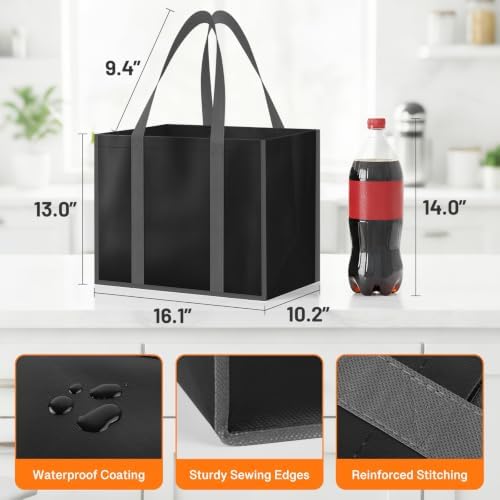 WISELIFE Reusable Grocery Bags, Foldable, Lasting Use, 35L, 4 Pack, Black - Image 5
