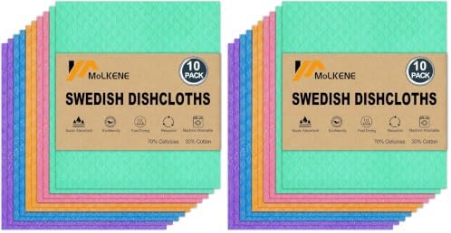 MoLKENE Swedish Dishcloths for Kitchen, 2 x 10-Pack, Assorted Colors by MoLKENE