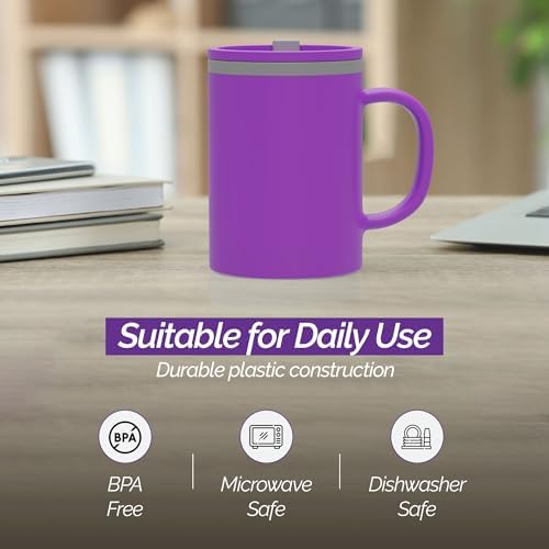 Copco Iconic 16oz Double Wall Insulated Desk Mug with Lid & Handle, Set of 2, BPA-Free Reusable Plastic, Spill-Resistant, Microwave & Dishwasher Safe, Wide Mouth (Purple/Light Purple) - Image 6