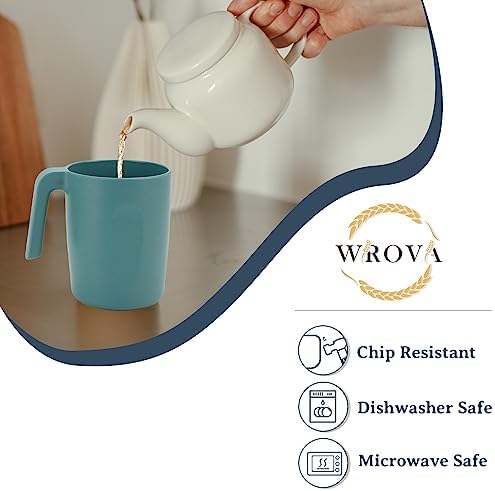 Wrova 16oz Wheat Straw Cups with handles set of 6-Plastic Cups Reusable-Unbreakable Kids Mugs-Dishwasher Safe & Microwave Safe-Ideal Plastic Mugs for Tea,Coffee,Camping,RV-Green - Image 3