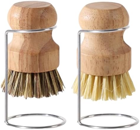 2Pcs Bamboo Dish Brushes Natural Bamboo Dish Scrubber with 2 Drainage Racks Wooden Dishwashing Brush for Washing Dishes, Pots, Pans and Sink| Brush for Dishes - Image 4