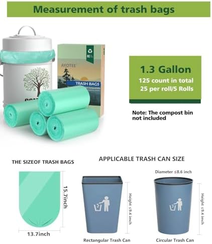 AYOTEE 1.3 Gallon Compostable Trash Bags, Small Compost Bags Biodegradable - Image 3