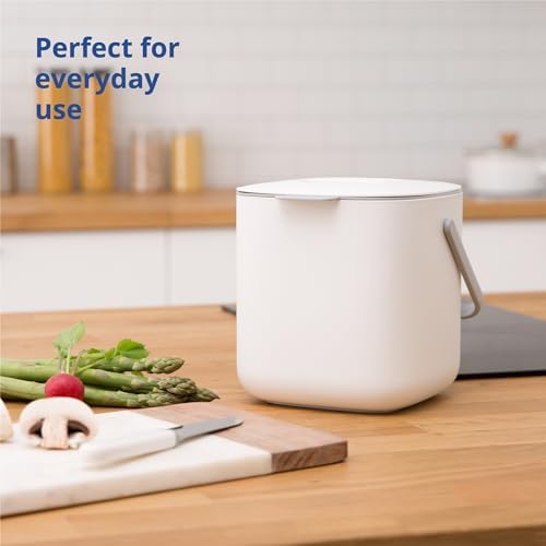 Blue Ginkgo Kitchen Compost Bin, 2.6L Countertop Compost Bin, White - Image 3