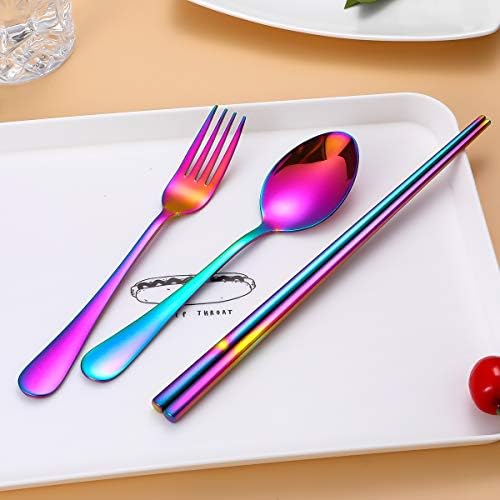 Travel Utensils,Reusable Silverware Set To Go Portable Cutlery Set with a Waterproof Carrying Case for Lunch Boxes Workplace Camping Picnic (Rainbow) - Image 5