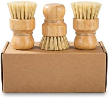 3 Pcs Dish Brush Set, Bamboo Palm Fiber Scrub Brush for Kitchen Cleaning, Pot Pan Sink Wok Vegetable Cleaning Brushes by sunysmiling