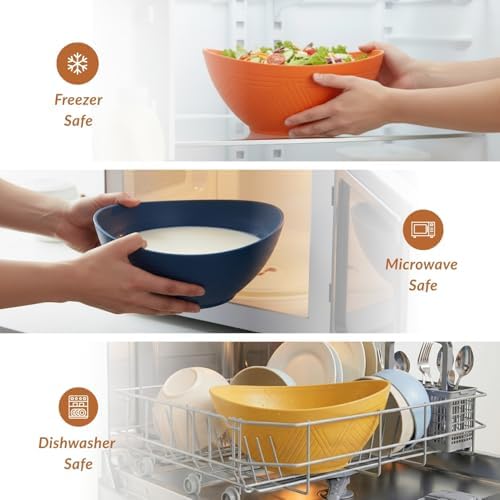 Homienly 60oz Wheat Straw Bowls Set of 6 Salad Bowls Large Popcorn Bowl Unbreakable Serving Bowls Microwave & Dishwasher Safe Bowl Set Centerpiece Bowls for Kitchen, Party, Decor, Camping (Multi) - Image 5