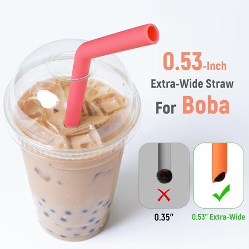 NiHome 6 PCS Extra Wide Reusable Bent Silicone Straws for Boba & Smoothies - Image 6