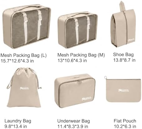 6 Set Packing Cubes, Luggage Packing Organizers for Travel Accessories, Carry on Suitcase Organizer Bags, Travel Essentials Luggage Accessories for Cruise Ship (Beige) - Image 2