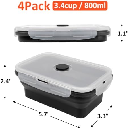 Collapsible Silicone Food Storage Containers Set with Lid & Air Vent,Foldable Lunch Containers(4PCS,Black,27oz) - Image 3