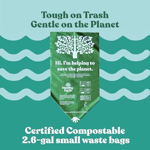 Healthy Earth 2.6 Gallon Compostable Trash Bags – 100 Count Small Trash & Kitchen Compost Bags for Countertop Bins, Extra Thick Plant-Based Food Scrap Liners, BPI & TÜV Certified ASTM D6400 - Image 6