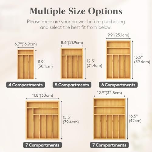 Lifewit Bamboo Silverware Tray for Drawer, 8.6 x 12.5 - Image 2