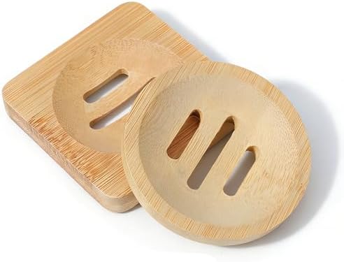 Ymapinc 2-Pack Bamboo Soap Holder, Round+Square for Home Shower Bathroom by Unknown